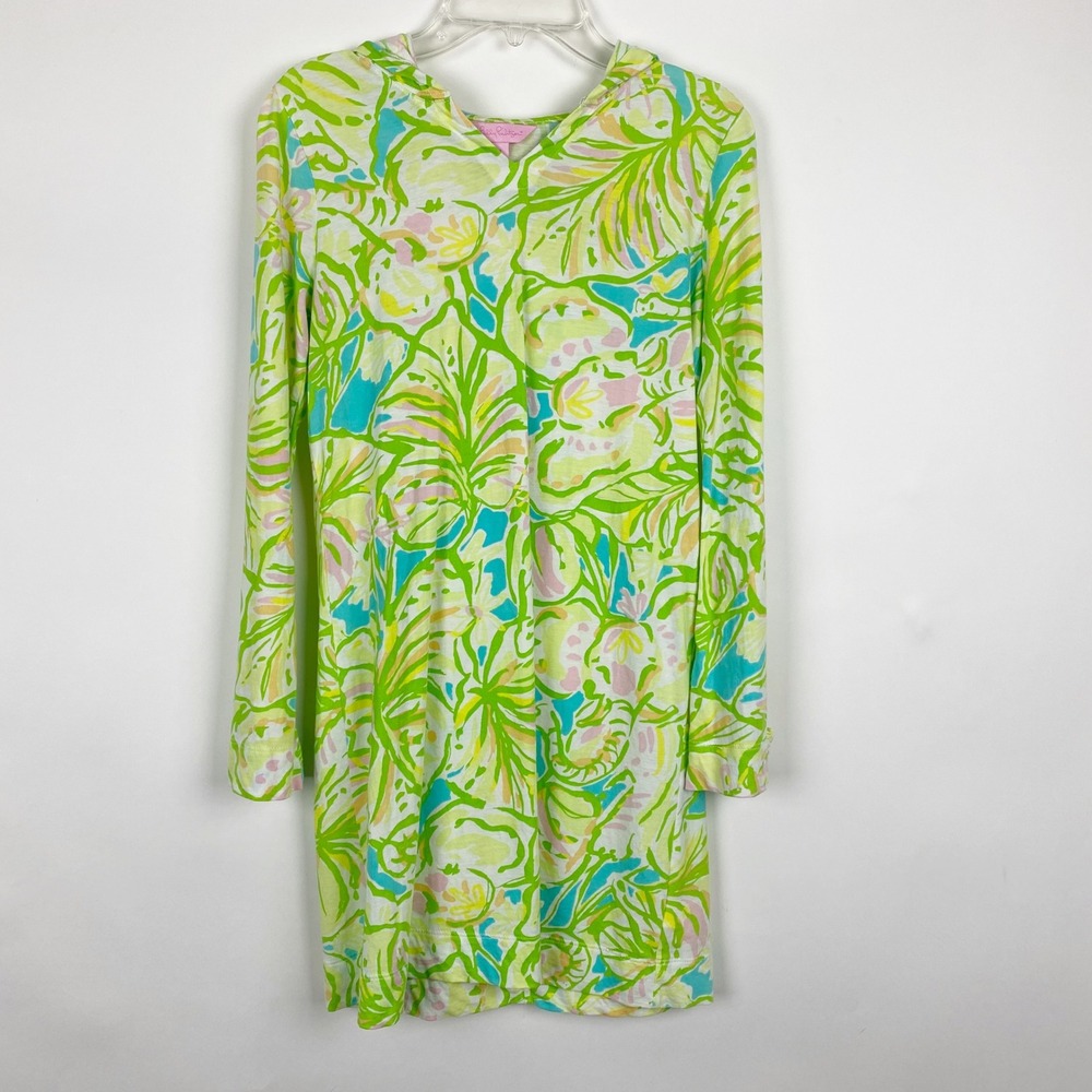 Lilly Pulitzer Noelle Hooded Tunic Bow Cuff Elephant Ears Dress Girls XL 12-14